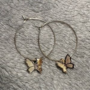 gold butterfly hoop earrings